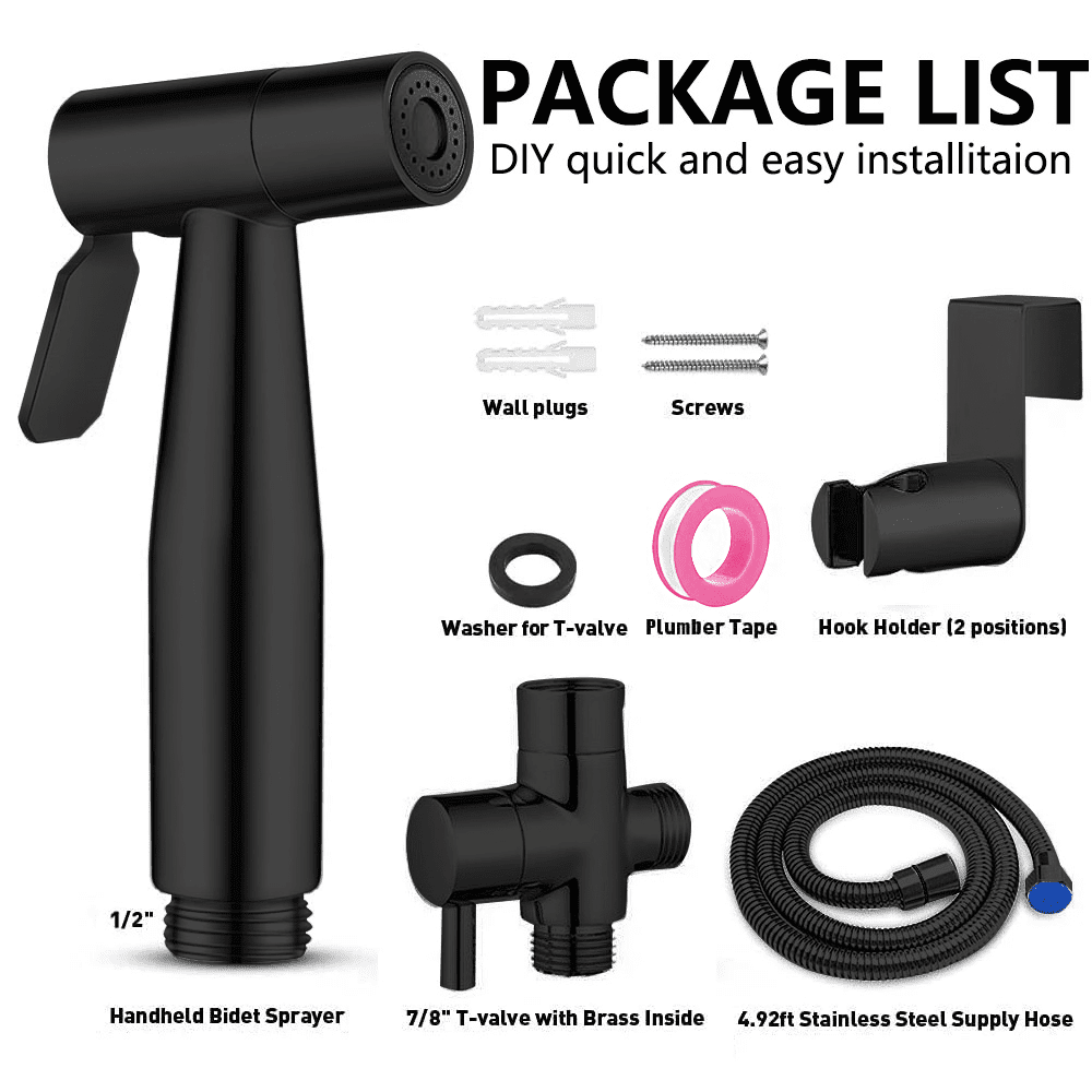 PHANCIR Handheld Bidet Sprayer for Toilet, Stainless Steel Bidet Attachment for Feminine Wash, Black