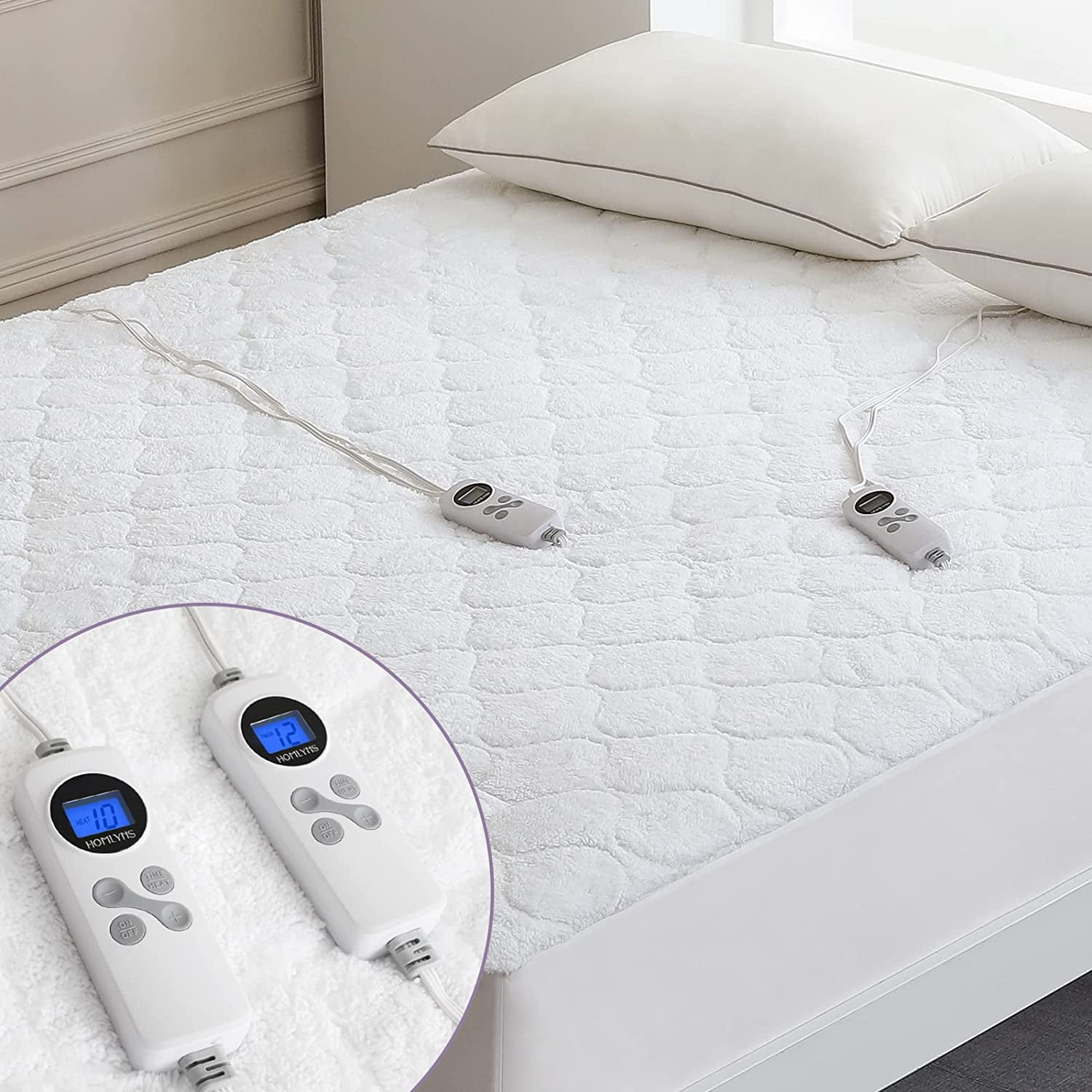 Electric Heated Mattress Pad King Size Dual Control,ETL Certified with  1-12H Timer Auto-Off u0026 10 Heating Levels,Quilted Sherpa,Machine  Washable,15 Deep - Walmart.com