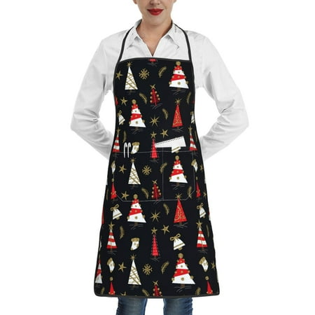 

Sikiie Christmas Tree and Gold Socks Aprons for Kitchen Cooking Aprons Chef Apron for Men Women Chef