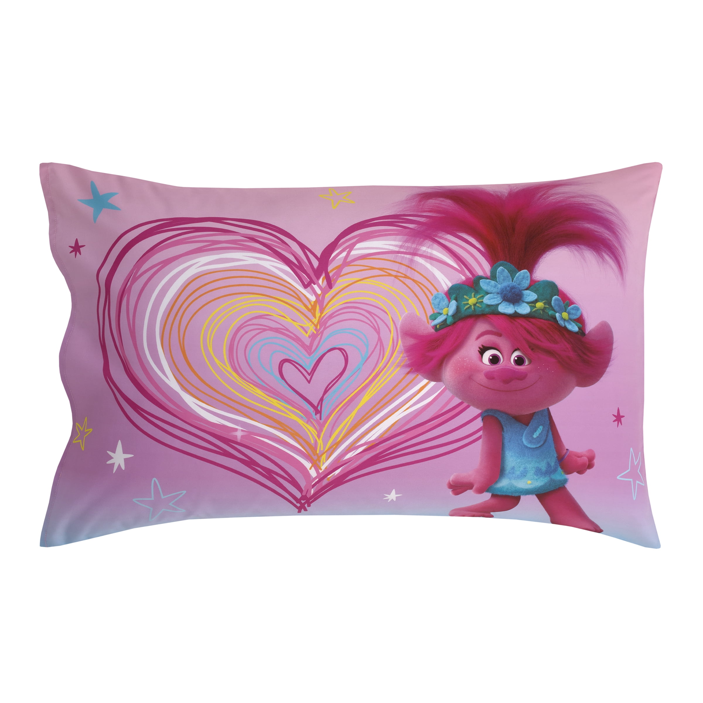 DreamWorks Trolls Glow Up 4 Piece Toddler Bedding, Comforter, Fitted Sheet, Top Sheet, Pillowcase, Pink