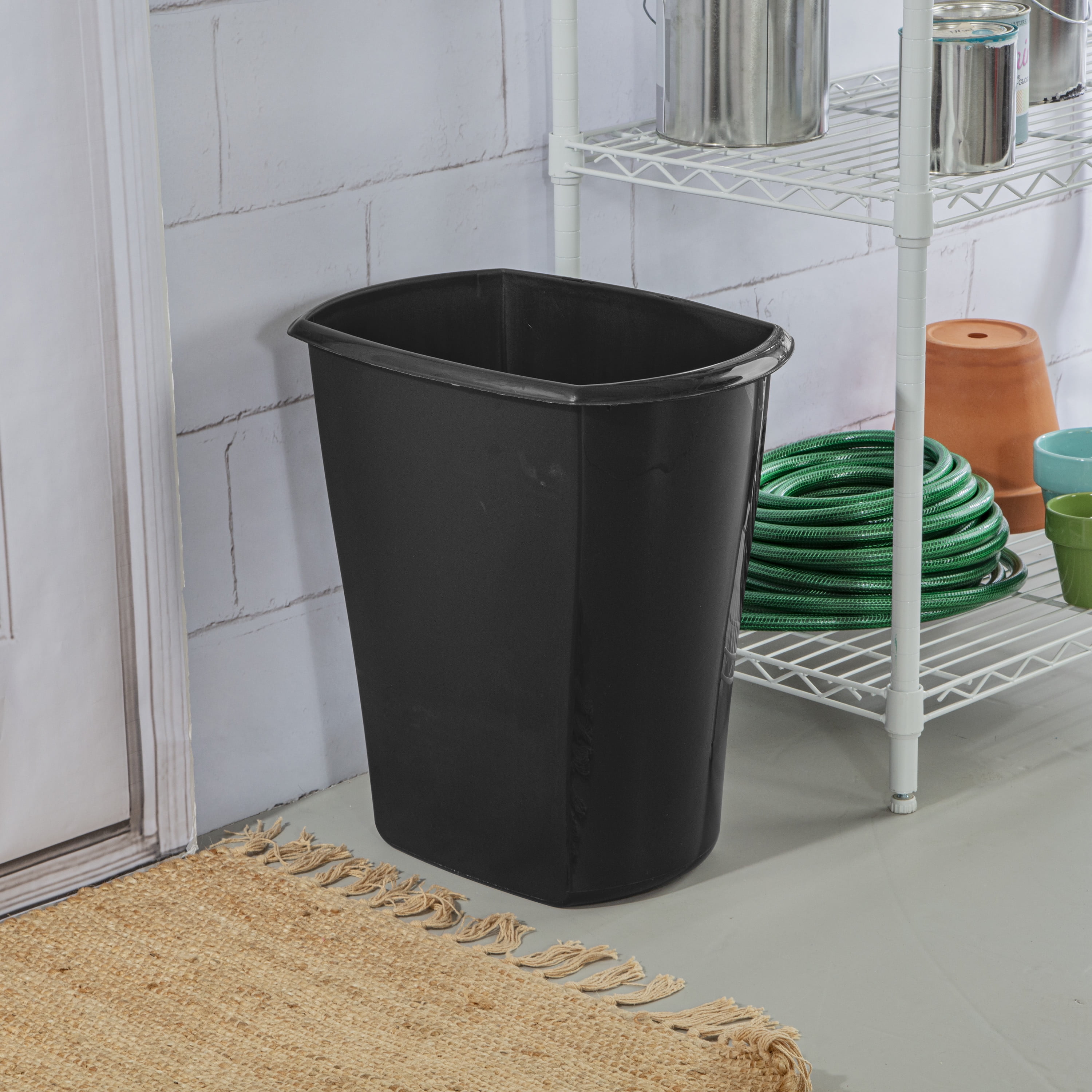 Storex Medium Waste Basket, 15 x 10.5 x 15 Inches, Black, Case of 6  (STX00710U06C)