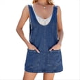 thumbnail image 2 of Robe en Denim Décontractée Sans Manches pour Femme, Col Rond, Vintage, Ample, Robe Salopette en Jean avec Poches, Bleu, P, 2 of 6
