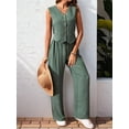 thumbnail image 4 of Women'S 2 Piece Outfits Linen Vest Waistcoat Dressy Casual Sets Wide Leg Pants Suits  Green S, 4 of 5