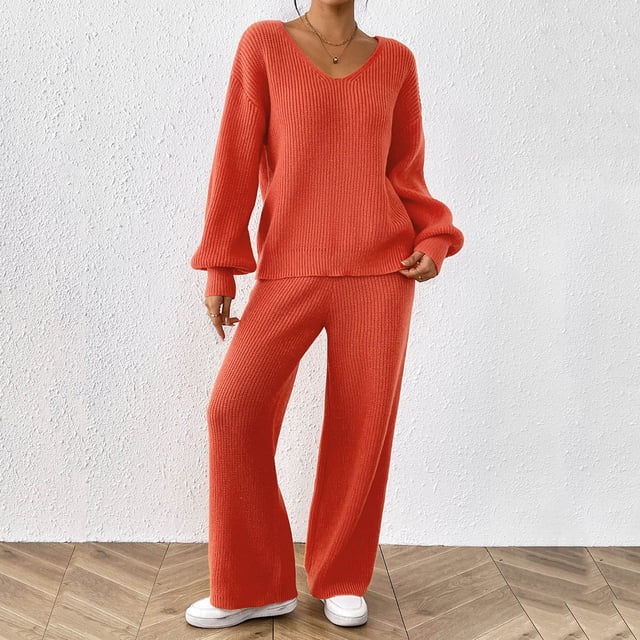 UPPADA Exercise Equipment Set,Womens 2 Piece Outfits Sweatsuit Set Oversized Zip up Sweatshirt Wide Leg Sweatpants Lounge Set Tracksuit Set Orange,L