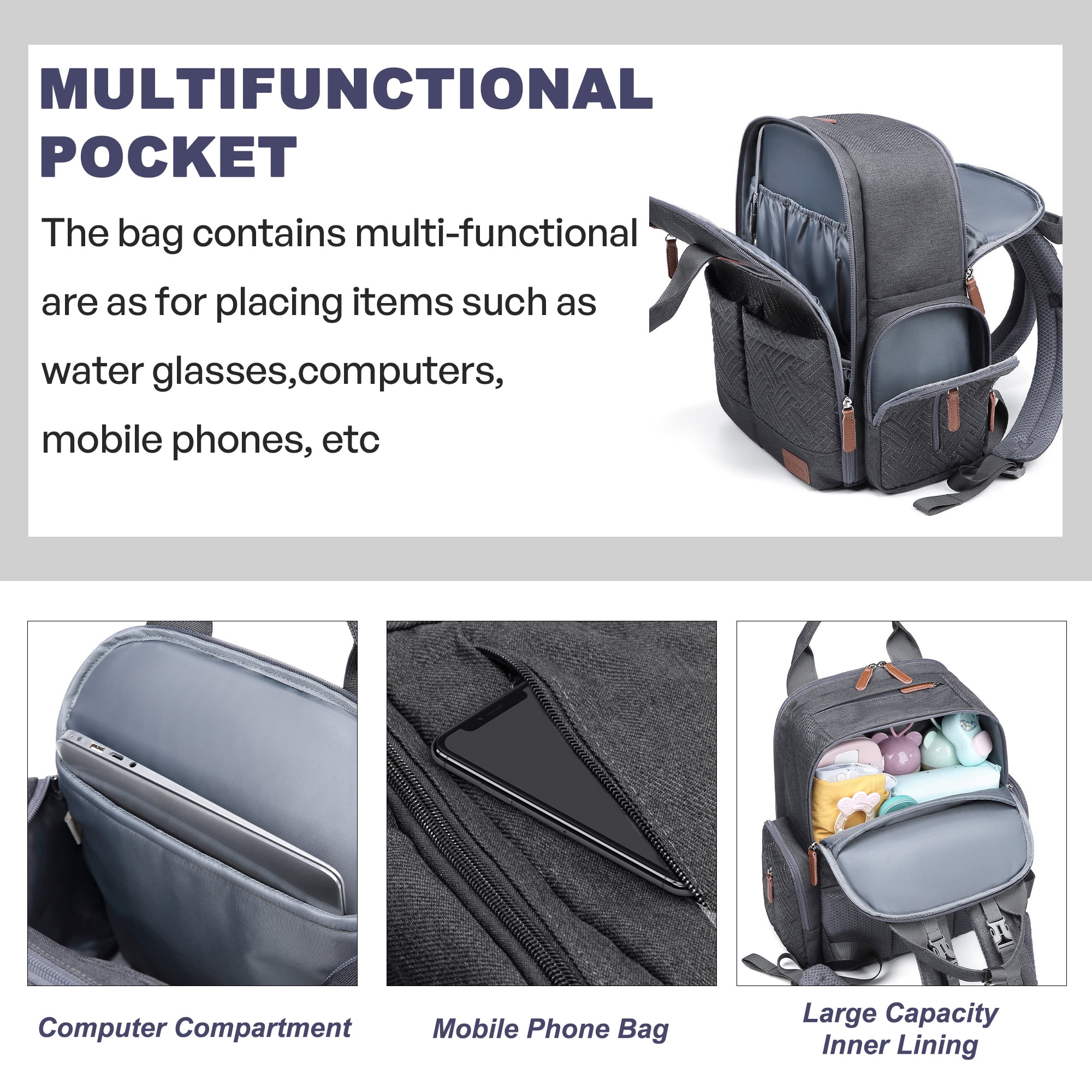 AGUDAN Baby Diaper Backpack Waterproof Maternity Bag Dry&Wet Separation Nappy Bag 12x7x16IN