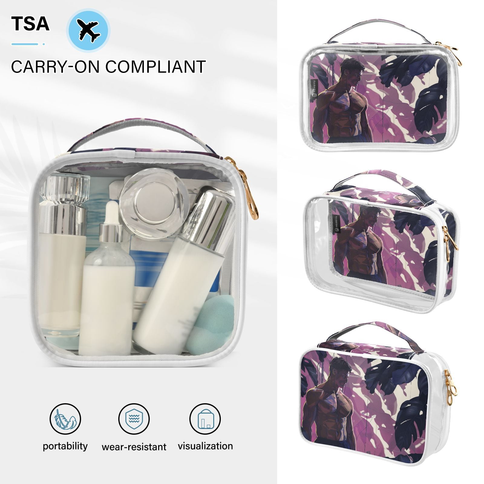Clear Makeup Bags with Handle Large Opening 2 Pack Set Toiletry Bag Quart Size Bag, for Women Man Traveling Travel Essentials, Toiletries and Other. Man
