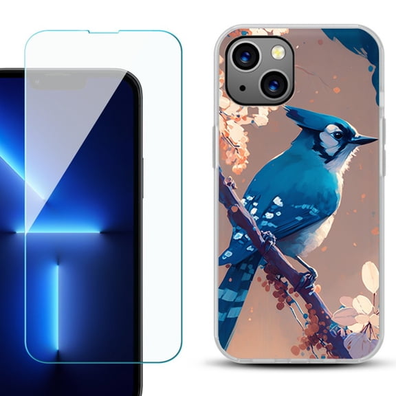 OneToughShield ® for iPhone 15 Plus Shockproof Phone Case, with Tempered Glass Screen Protector - Blue Jay