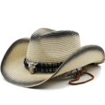 thumbnail image 4 of Straw Cowboy Hat Wide Brim Sun Hat For Men Women Panama Hat With Chin Strap Bull Sombrero Travel Beautiful Hat, 4 of 5