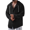 thumbnail image 2 of BRGZLK Mens Long Sleeve Shirts 2026 Fall Stylish Solid Color Drawstring Hooded Sweatshirt Lightweight Comfortable Casual Button-Down Shirts for Daily Black L, 2 of 8