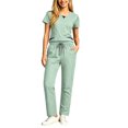 thumbnail image 2 of Sets for Women Fall Outfits Women's Summer V-Neck Color Blocked Pocket Top Drawstring Pants Protective Suit Set Mint Green Xl, 2 of 6