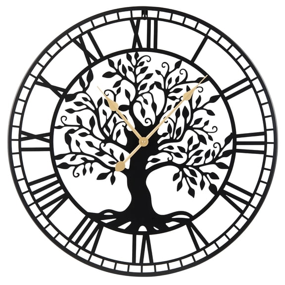 Costway Large Wall Clock, 27” Tree of Life Big Metal Clock, Non-Ticking Decorative Clock