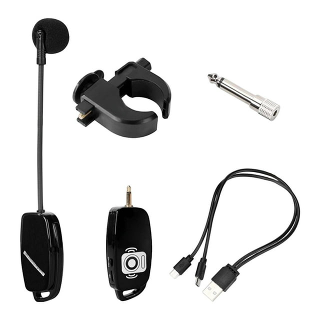 Micrófono para Flauta Inalámbrico Receptor Transmisor Condensador Profesional Antirruido Batería Duradera Compatible con Instrumentos de Viento Adecuado para Orquesta Banda Espectáculo