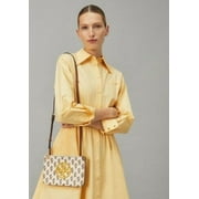 Tory Burch Women’s Leather Solid Print Flower Print Double Zip Mini BOMBE Bag, Cream Brown Floral