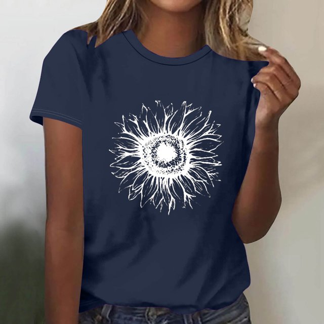 Fiudx Ofertas y Liquidaciones Blusas Estampadas a La Moda para Mujer Top de Cuello Redondo de Manga Corta
