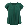 thumbnail image 3 of GRACE & GRANDEUR Women's Plus Size St. Patrick's Day Summer Blouse Pleated Curved Hem Ruffle Sleeve Round Neck Dressy Loose Tops 1X Dark Green, 3 of 7