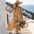 thumbnail image 5 of Xixirimido Hibicsus Flowers Mustard Yellow Print Casual Summer Dresses for Women 2026 Sleeveless Flowy Sundresses with Pockets Beach Vacation Dress Casual Long Maxi Dresses, Large, 5 of 7