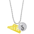 thumbnail image 1 of Delight Jewelry Acrylic 1.25" Yellow Cheer Megaphone Silvertone Script Initial Disc - S - Charm Necklace, 20"+3", 1 of 4