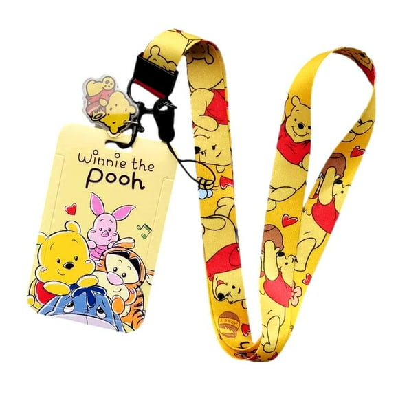 Winnie The Pooh Repeat Design Lanyard With ID Holder Keychain