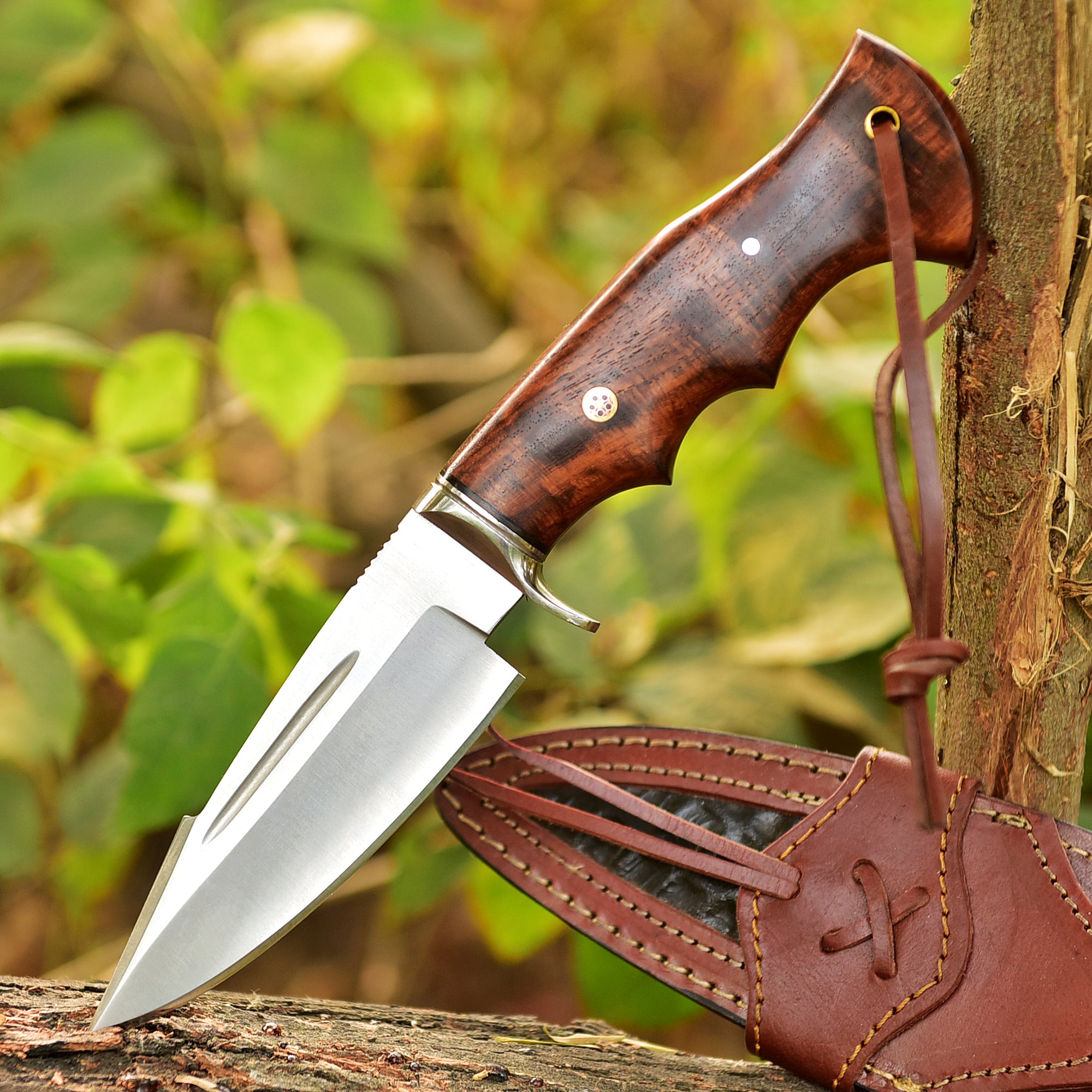 Poshland Handmade Hunting Knife - 10" Bushcraft Fixed Blade EDC Knife with D2 Steel Blade, (TR-101)