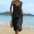thumbnail image 5 of fheaev Women's Maxi Dress Linen Spaghetti Strap V Neck Lace Trim Sleeveless for Beach Vacation Black L, 5 of 7