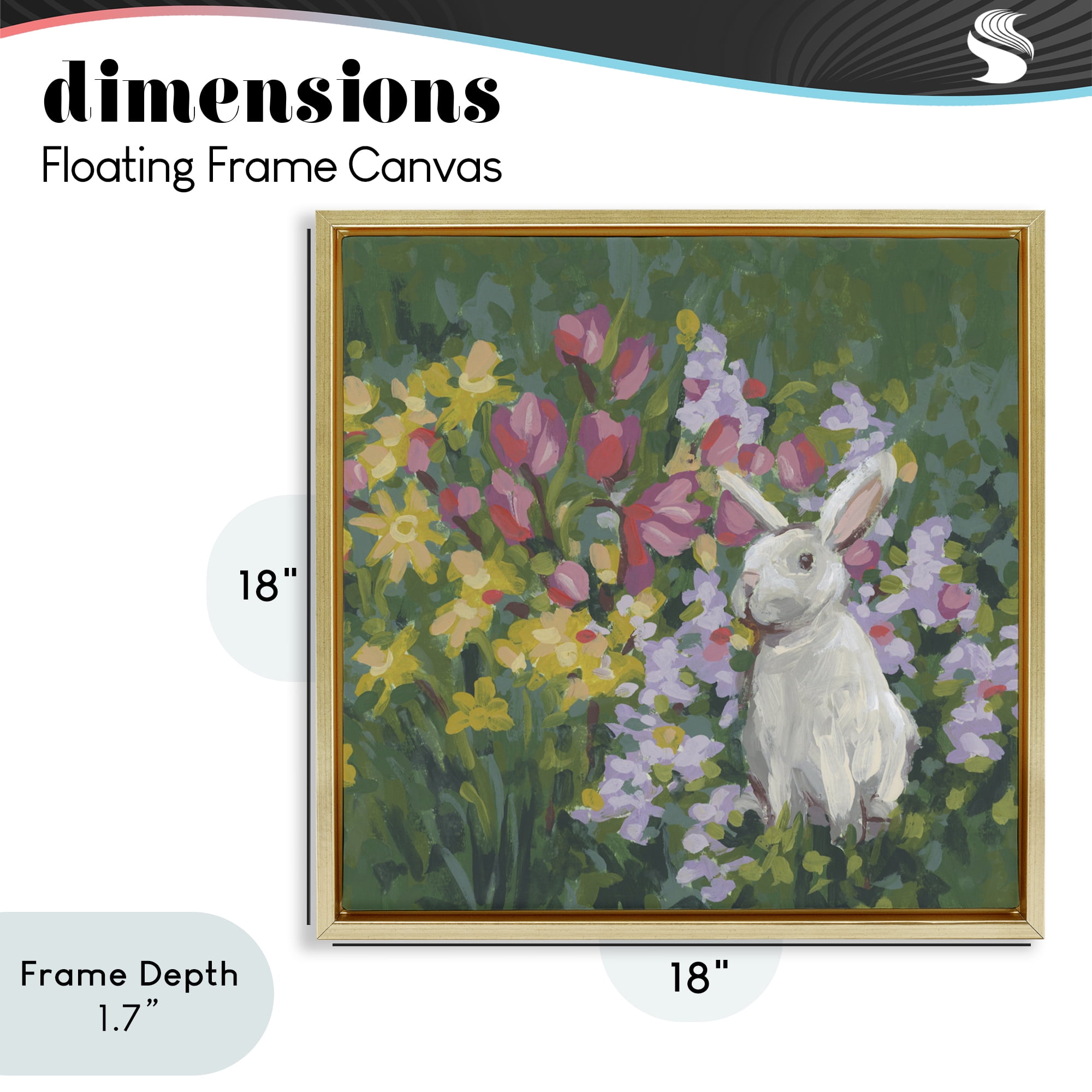 Stupell Industries Botanical Bliss Bunny Gold Framed Floater Canvas Wall Art, design by June Erica Vess
