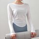 thumbnail image 4 of Camisetas de manga larga para mujer, caladas, finas, transpirables, con abertura en la espalda, holgadas, acogedoras, adelgazantes, versión coreana, ocio, ejercicio diario, Chic, 4 of 5