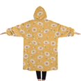 thumbnail image 2 of Oversized Wearable Blanket Hoodie,Yellow Daisy Flower Retro Pattern Sherpa Blanket Hoodie with Super Pockets,Super Warm Fuzzy Pullover for Women & Men, 2 of 6