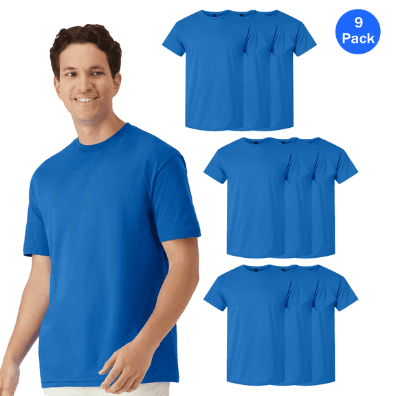Gildan Men’s Royal T-Shirt, Light Cotton Crewneck Short Sleeve Casual Tee for Summer, 9-Pack Shirt, Size S