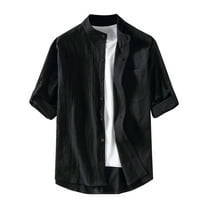 Men's Cotton Linen Short Sleeve Shirts Lightweight Button Down Shirts Vacation Beach Summer Dress Tops with Pocket