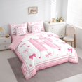 thumbnail image 2 of Manfei Teens Bow Knot R Personalized Initial Twin Bedding Sets 7-Piece,Ribbon Bow Cute Princess Bow Bedding Comforter Set for Girls Female,Pink Reversible,Breathable Home Decor, 2 of 7