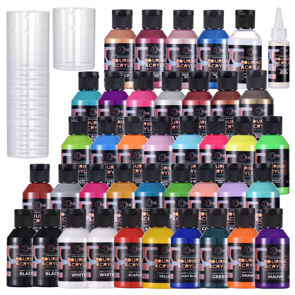OPHIR 36 Color Pouring Acrylic Paint Set 100ML/Bottle w Magic Medium & Varnish