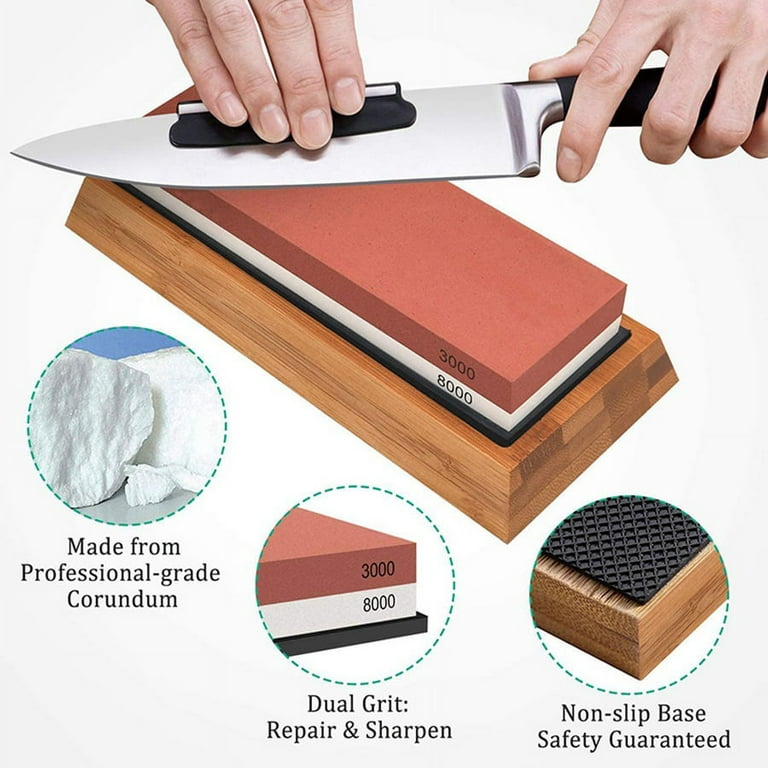 YeopAsda Knife Sharpening Stone Set - Premium 4 Side Grit 400/1000 3000/8000 Whetstone Sharpener Kit - Non-Slip Bamboo Base,Cut Resistant Gloves, Angl