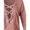 thumbnail image 4 of FashionOutfit Women's Casual Solid Long Dolman Sleeve Deep Plunge Lace up Neck Top, 4 of 4