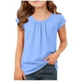 thumbnail image 5 of Quealent Pleated Shirt for Girl Short Sleeve Casual Tunic Tee Shirts Crewneck Slim Fit Soft Blouse Fashion Comfort Tops (Blue, 7-8 Years), 5 of 5