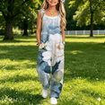 thumbnail image 2 of Coerni Girls Floral Jumpsuits Adjustable Spaghetti Tie Strap Overalls Artistic Youth Summer Lightweight Rompers 4-12 Years, 2 of 4