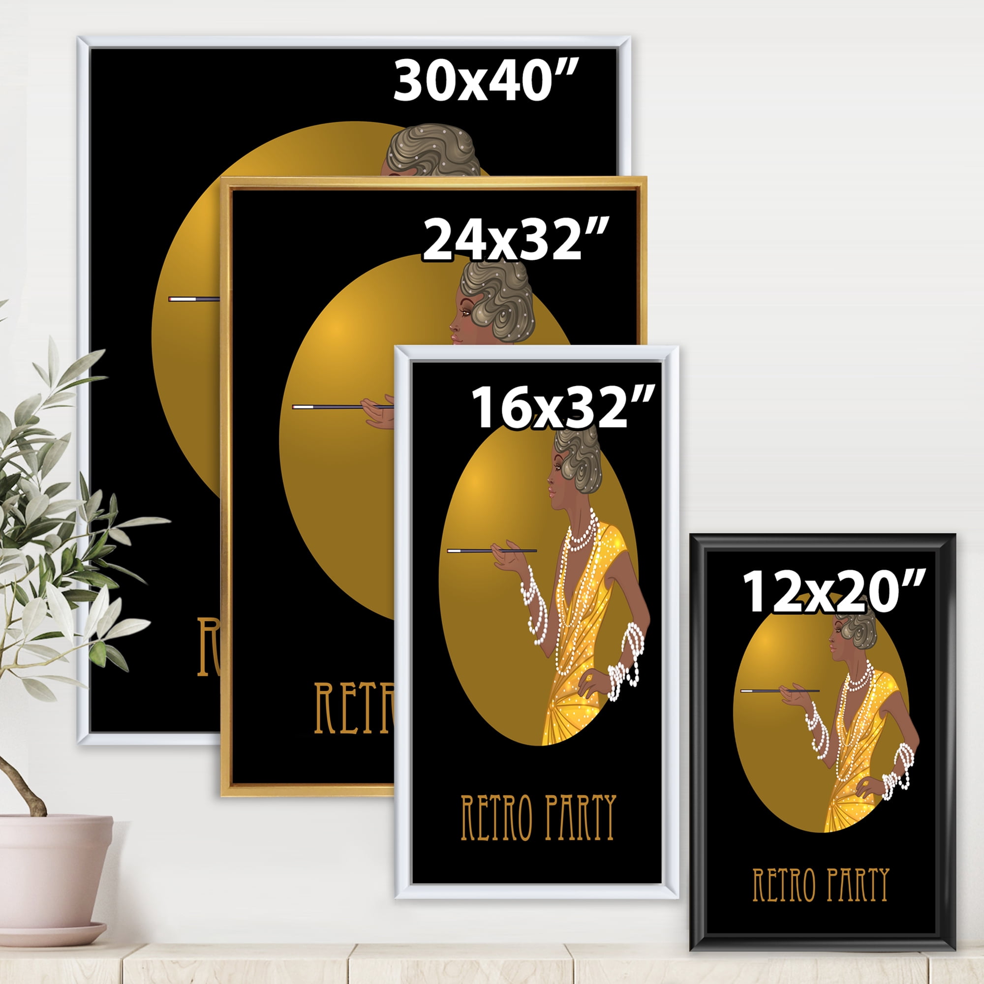 Designart 'Retro Fashion Glamour Afro American Woman' Modern Framed Canvas Wall Art Print