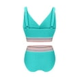 thumbnail image 6 of UTSJKR High Waisted Bikini Sets for Women 2 Piece Tummy Control Swimsuit Color Block Push Up V Neck Sporty Bathing Suit Light Blue XL, 6 of 7