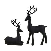 Leutsin Black Reindeer Statues Christmas Decorations Set of 2 - Modern Matte Resin Reindeer Xmas Figurines,Elegant Indoor Holiday Decor Table Centerpieces,Ideal for Mantel Bedroom Office Decor