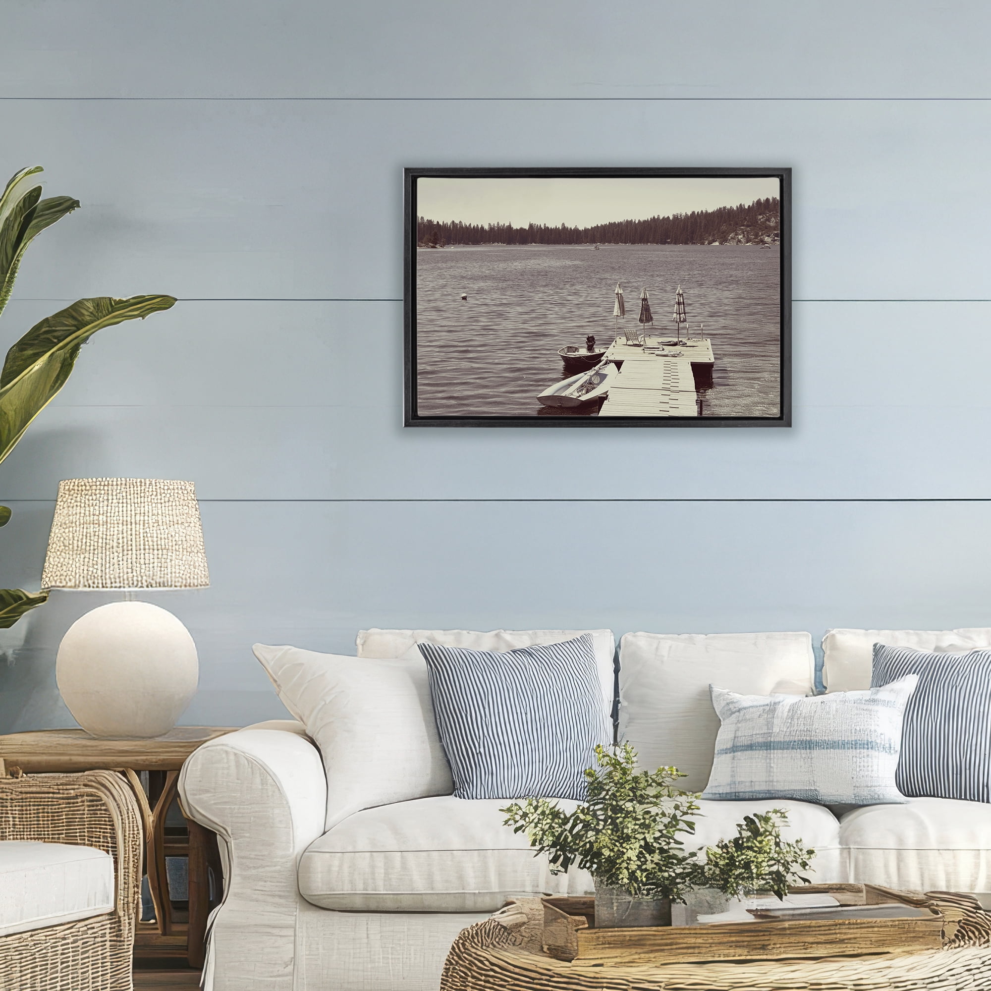 Stupell Industries Vintage Lake Life Dock Black Framed Floater Canvas Wall Art, design by Gemma Bardot