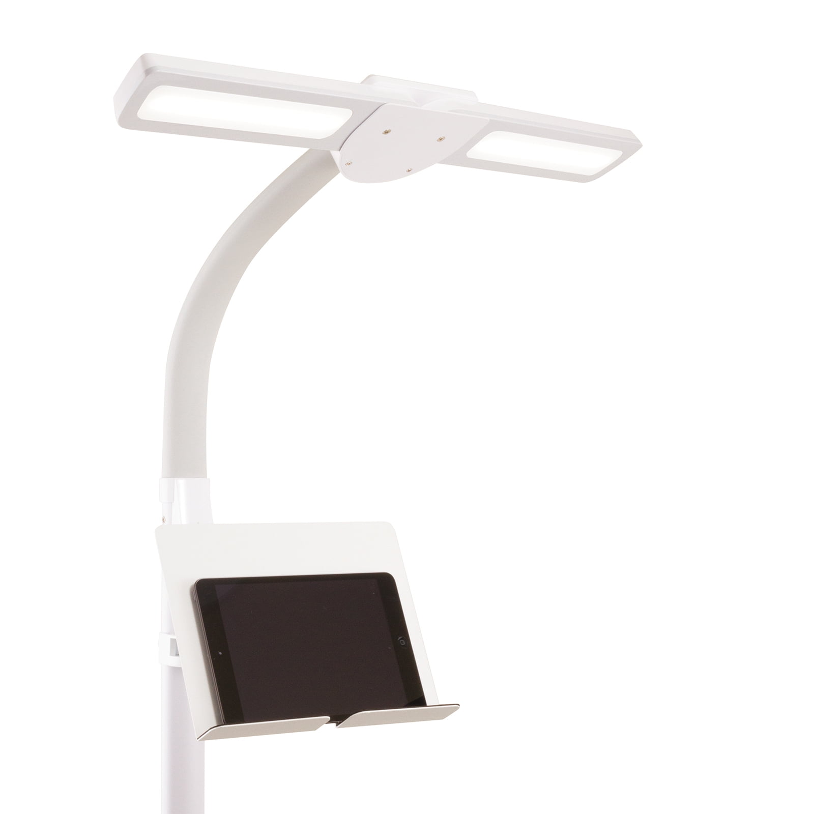 OttLite Dual Shade LED Floor Lamp with USB Charging Station, White