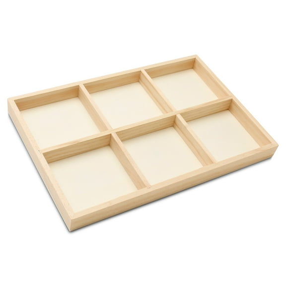 DIY Rectangle Wooden Divided Serving Tray 12 x 8-inch, Pack of 3 6-Section Candy Tray for Vegetable & Fruit Party Platters, by Woodpeckers