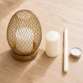 thumbnail image 6 of VAIFTILNO Stylish Candle Holder, 6.3in Clean Iron Cage Candle Stand Aroma Lamp Decor with Elongated Lampshade, Wood Base, for Tabletop, Home (Gold), 6 of 7