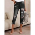 thumbnail image 2 of Women's Stretch Skinny Capri Jeans High Waisted Ripped Ankle Denim Pants With Distressed Hem, Stretchy Slim Fit Cropped Jeans For Women, Casual Zip & Button Closure, 2 of 6