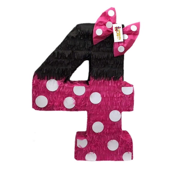 APINATA4U Hot Pink & Black Number Four Pinata 20" Tall