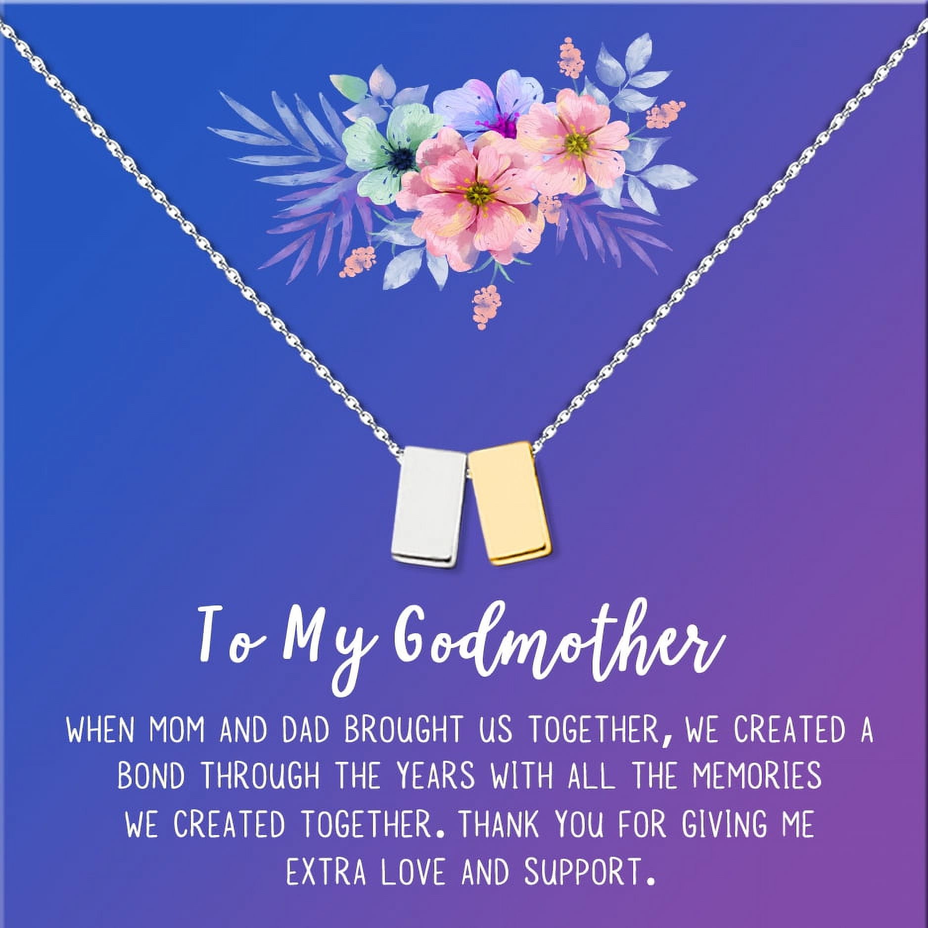 To My God Mother Mother's Day Gift, Gift for Her, Godmother's Day Gift, Godmother's Gift for Mother's Day, Godmother's Day Necklace and Card[Silver and Gold Cube,Blue-Purple Gradient]