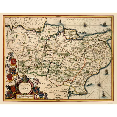Historic Map - Kent County England - Blaeu 1646 - Vintage Wall Art