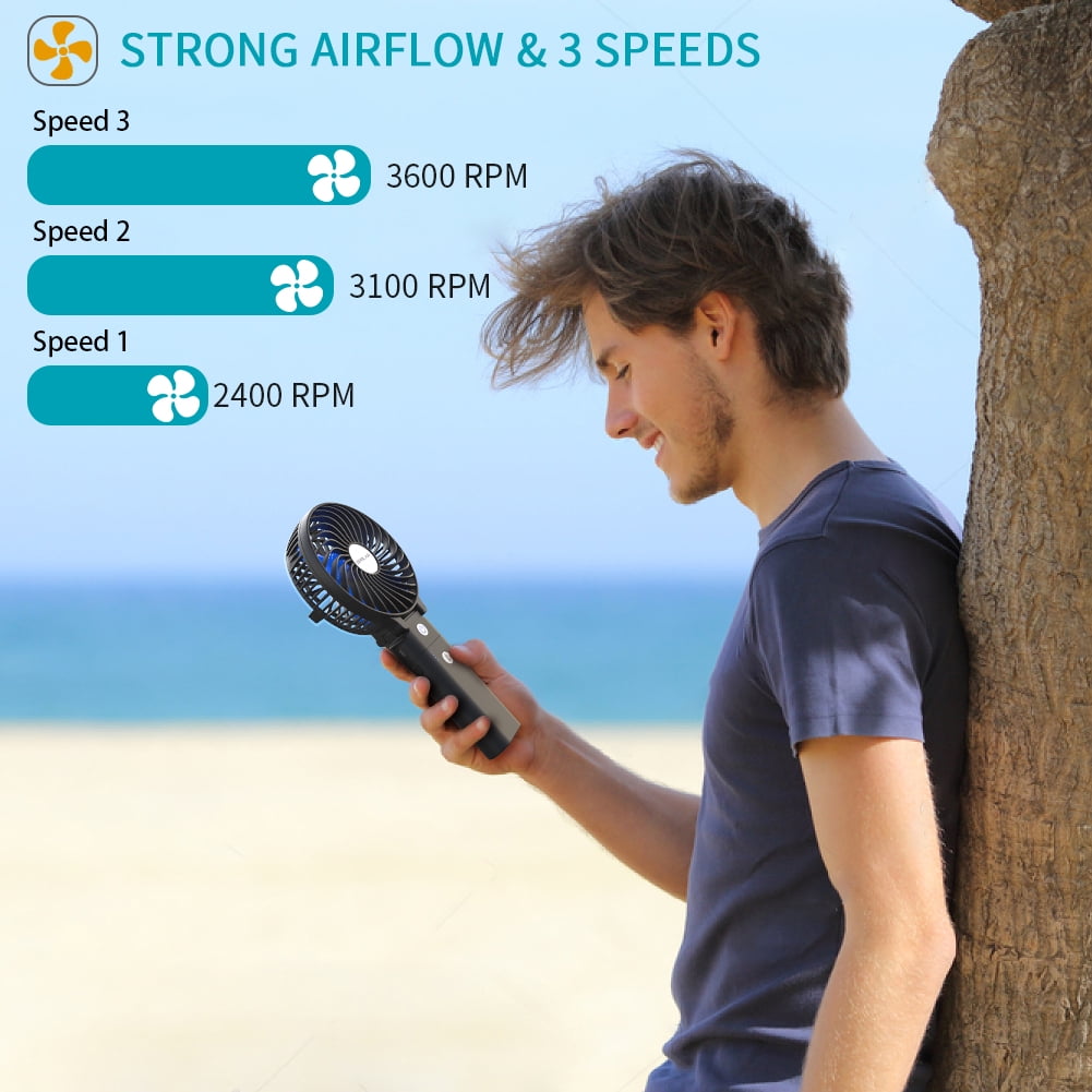 OPOLAR Portable Handheld Personal Fan, 5200mAh Battery Operated USB Fan for Home (Blue), 3 Speeds