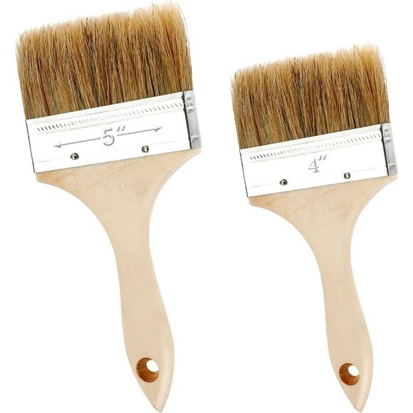 2Pcs Double Thick Chip Paint Brush for Painting Walls and Fence Staining, Deck Staining Brush Wooden Handle Masonry Paintbrush, 4/5 Inch Stain Paint Brush for Varnish, Paste, Gesso and Limewash Paint