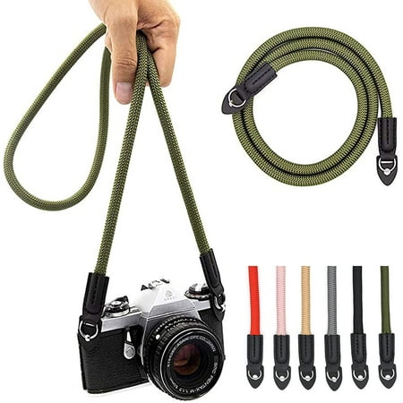 Image of Camera Strap Vintage 100cm Nylon Climbing Rope Camera Neck Shoulder Strap for Micro Single and DSLR Camera.(Army Green)