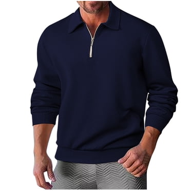 zbxnLI Men's Quarter Zip Sweatshirts Textured Long Sleeve Lightweight Pullover Collared Tops for Men